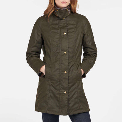 Barbour <br> Belsay Womens Wax Jacket Olive Classic Size 14