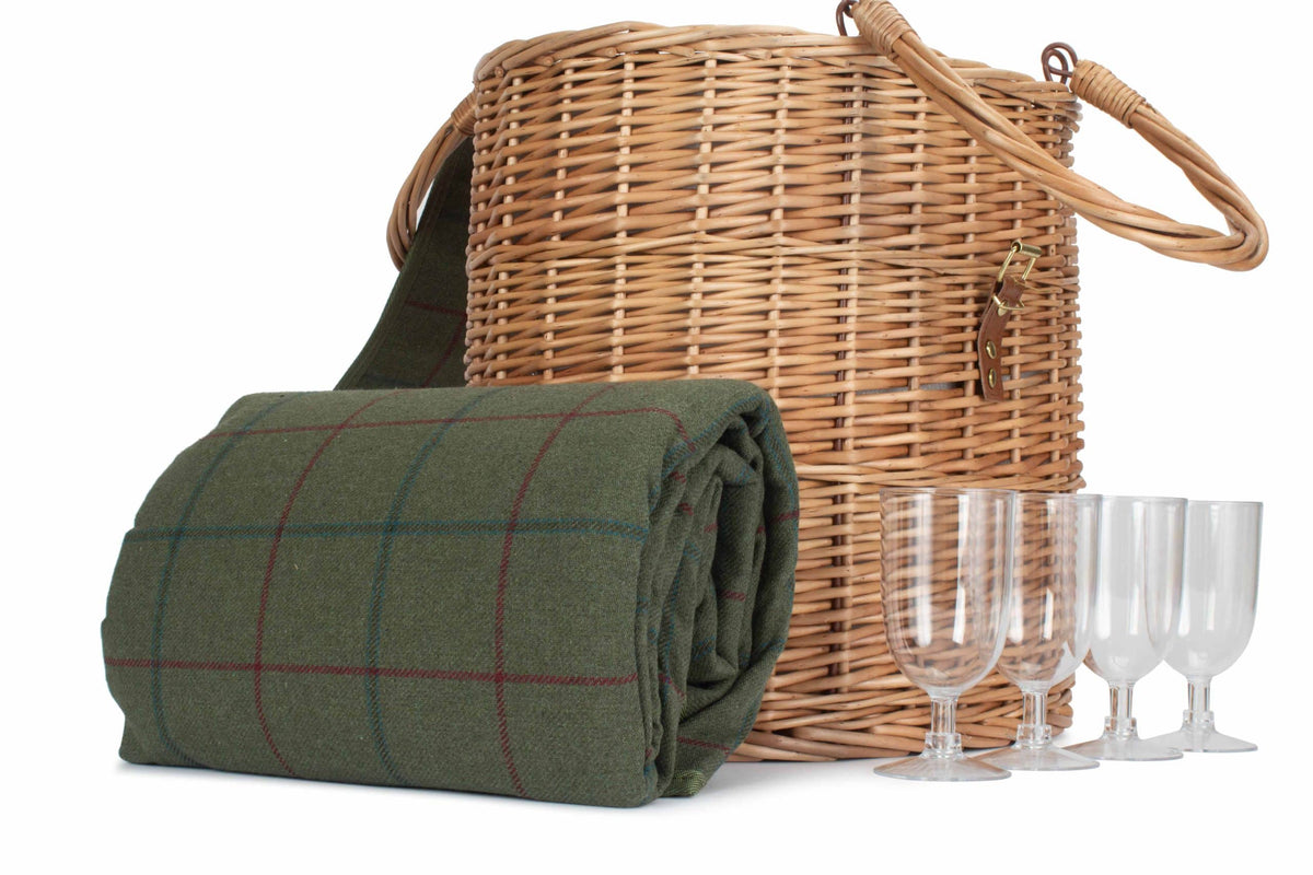 Oval Green Tweed Chiller Hamper Basket
