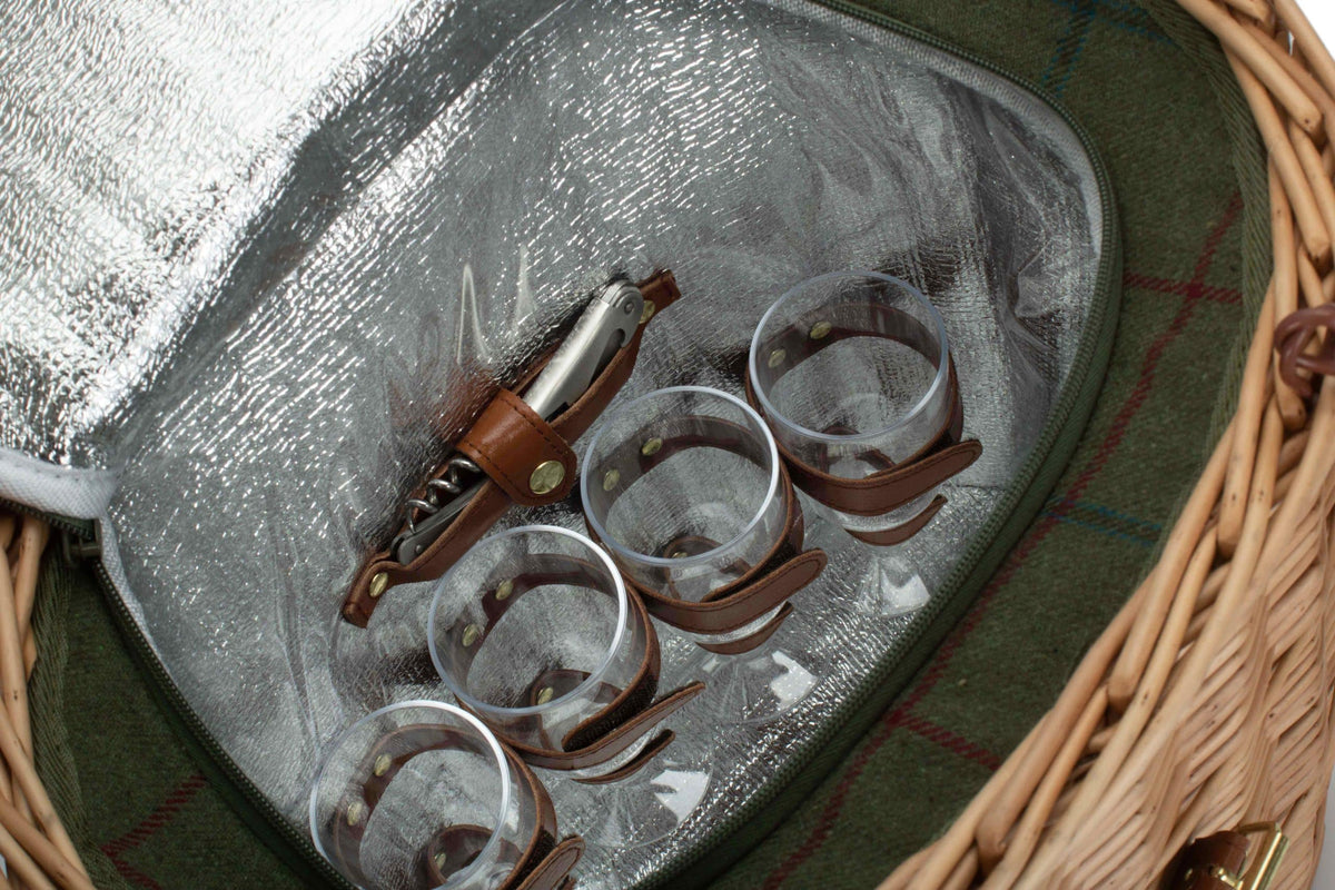 Oval Green Tweed Chiller Hamper Basket
