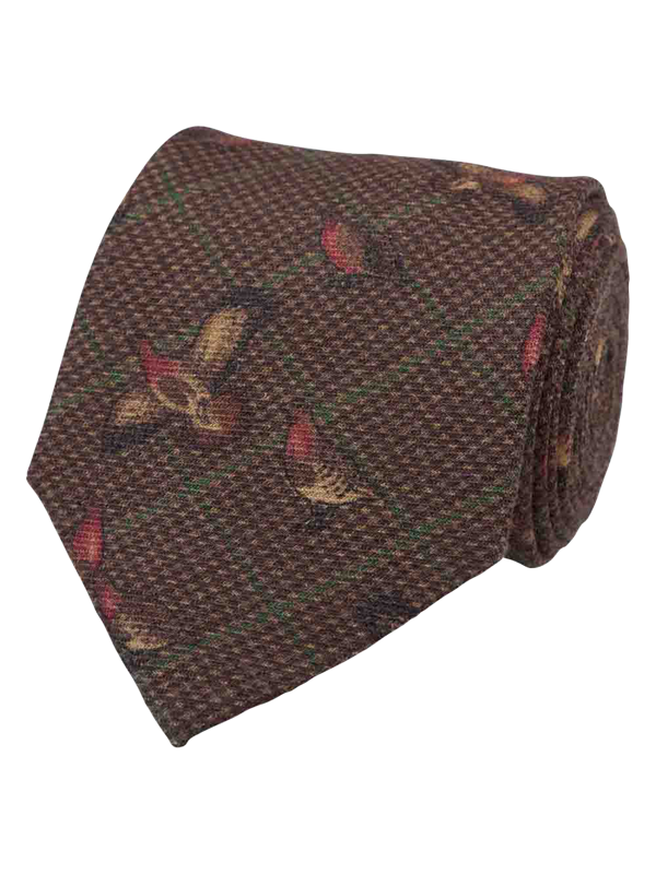 Portia Grouse Wool Tie - Brown
