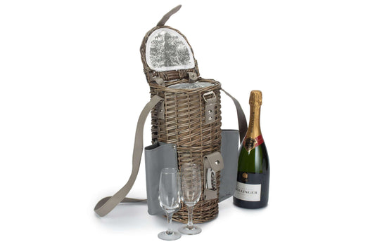 Single bottle carrier with cooler and two glasses